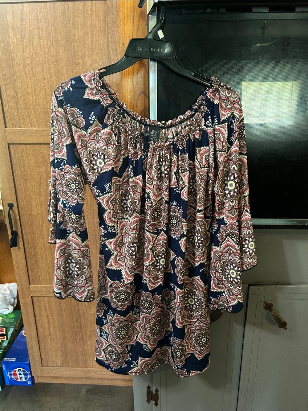 Navy Floral-Print Peasant Tunic by Lily & Hand